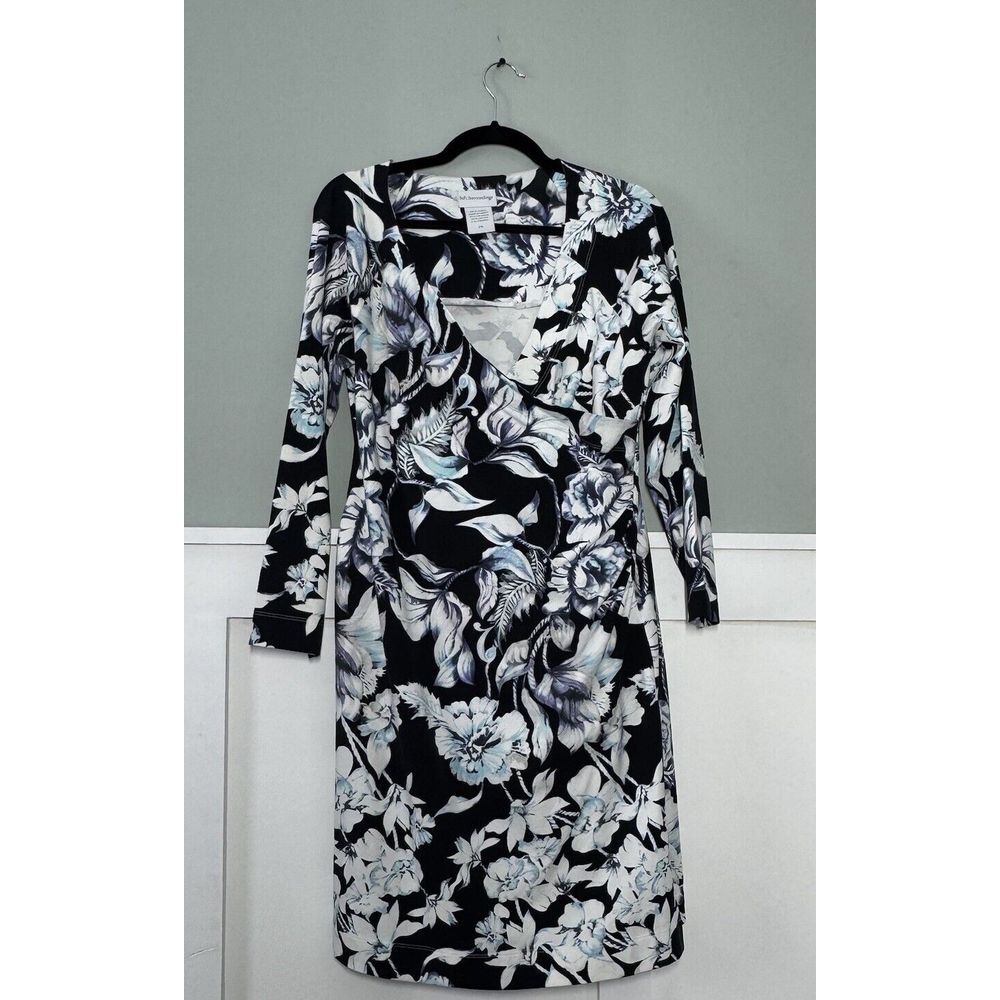 Soft Surroundings Wear Anywhere Faux Wrap Dress‎ Medium Petite Floral Print
